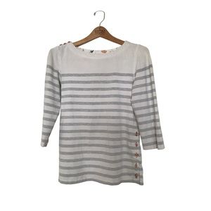 Maeve by Anthropologie Gray and White Striped Top 3/4 sleeves buttons Small